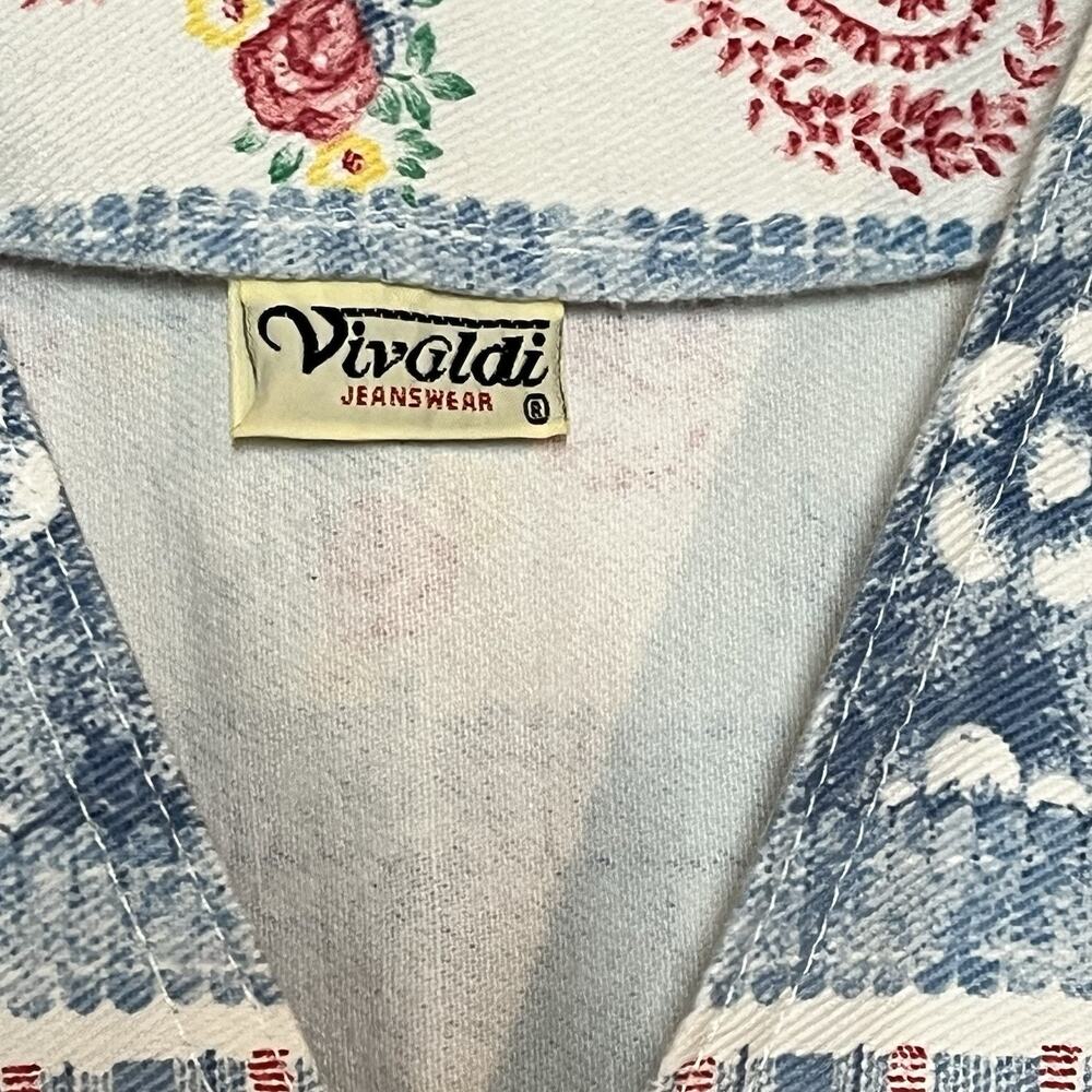 Vintage 80s 90s Momcore Floral Denim Vest Womens XL Boho Grannycore Vivaldi - Picture 6 of 8